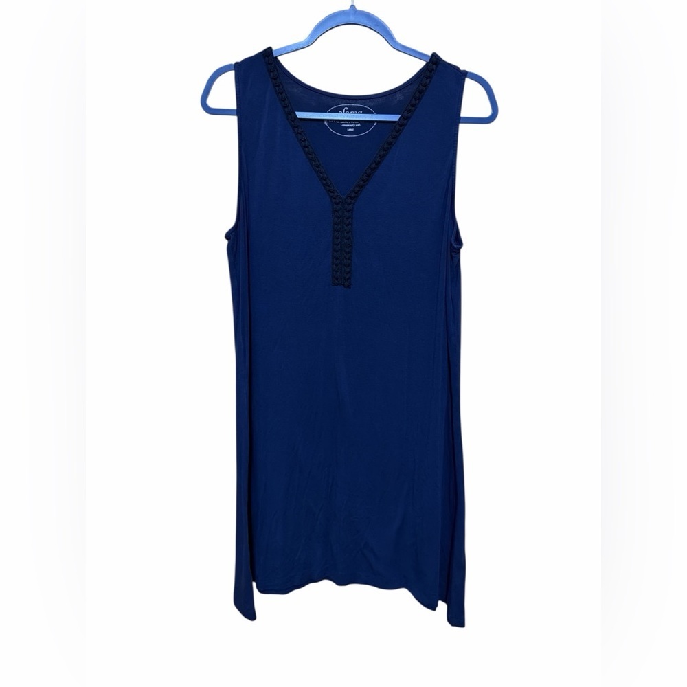 Soma Blue V-Neck Nightgown with Black Lace Trim, Size Large.